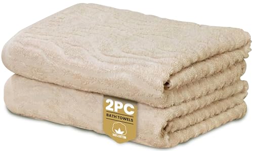 Rapport Home Safari Bath Towels 2-Pack - Natural Sand - 70x120cm - 100% Cotton 500gsm - Oeko-Tex Made in Green & BCI Certified