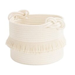 CherryNow Small Woven Storage Baskets Cotton Rope Decorative Hamper for Diaper, Blankets, Magazine and Keys, Cute Tassel Nursery Decor - Home Storage Container ??? 9.5'' x 7'' Off-white