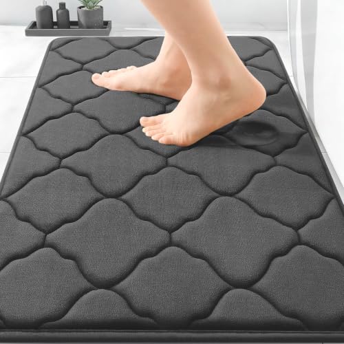 OLANLY Memory Foam Bath Mat Rug 36x24, Ultra Soft Non Slip and Absorbent Bathroom Rug, Machine Wash Dry, Comfortable, Thick Bath Rug Carpet for Bathroom Floor, Tub and Shower, Black