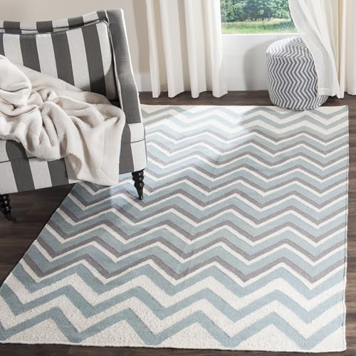 Safavieh Contemporary Indoor Flatweave Rectangle Area Rug, Dhurrie Collection, DHU646, in Blue / White, 152 X 244 cm for Living Room, Bedroom or Any Indoor Space