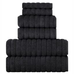 BERIBO Cloud 6 Piece Turkish Towel Set, 2x Bath, 2 Hand, 2 Face Towels, 620gsm, 100% Cotton (Black)
