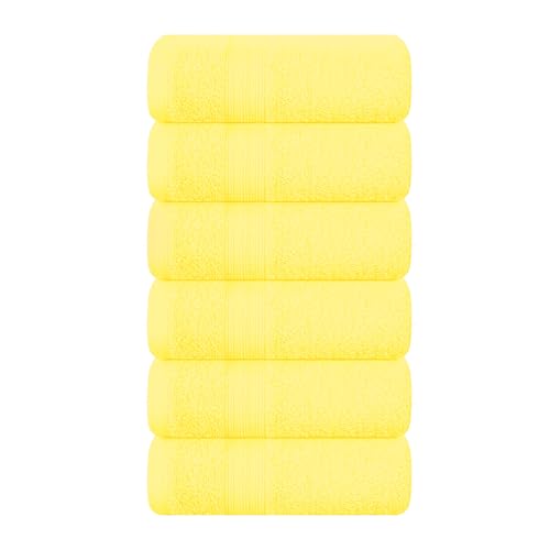 BOUTIQUO Ultra Soft Cotton 6 -Piece Hand Towel Set 16x24 Inch, Ideal for use in Bathroom, Kitchen, Gym, Spa & General Cleaning, Compact & Lightweight Multi Purpose Hand Towels - Lime Yellow