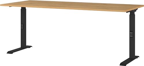 Germania Desk 7912-582, in Grandson oak repro/Black, me. height adjustment, 180 x 91 x 80 cm (WxHxD)