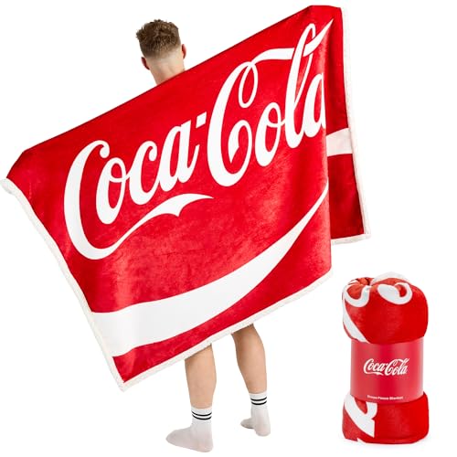 Coca Cola Classic Red Retro Sherpa Fleece Blanket - 152 x 117 cm, Official Merchandise For the fans of Coke