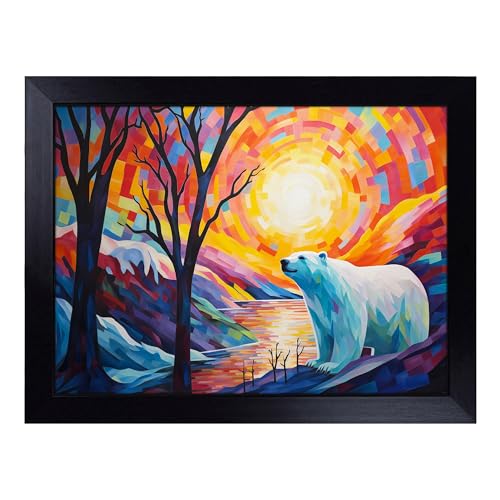 Lap Tray with Bean Bag Cushion, Polar Bear Abstract H0324 - Handmade in the UK, Raised Wooden Edge, Padded Cushion, Heat-Resistant Wipe-Clean Surface, for Meals, Laptops and Crafts