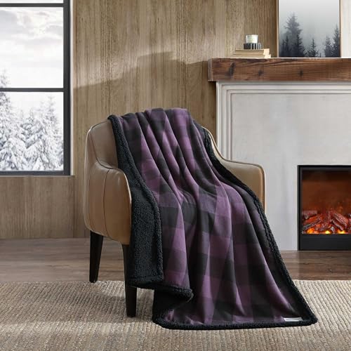 Eddie Bauer - Throw Blanket, Reversible Sherpa Flannel Bedding, Buffalo Plaid Home Decor for All Seasons (Cabin Plaid Purple, Throw)
