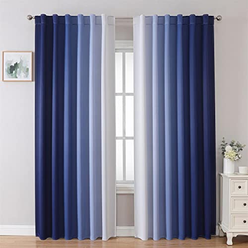MIUCO Blackout Curtains & Drapes for Bedroom Living Room 95 Inches Long Navy Blue and White Room Darkening Ombre Curtains Rod Pocket & Back Tab Curtains Thermal Insulated Light Blocking 2 Panels Set