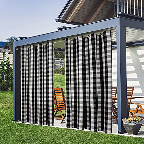 LiveGo Outdoor Curtains, Waterproof, Blackout Curtain with Eyelets, Opaque Curtain for the Garden Arbour, Sliding Door, Privacy, Heat-Insulated (Black + White, 2 Pieces, 52 Inches W x 84 L)