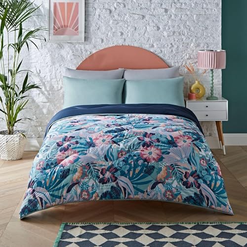 Night Lark Coverless Duvet and Pillowcase Set, Spring Summer Collection – 6 Tog Single Coverless Duvet with Advanced Smartfil® Fibre, Machine Washable, Hypoallergenic – Pastel Palms, Single Bed Size