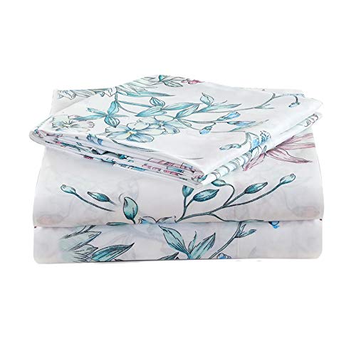 JSD KOMFOR Floral Bed Sheets Set Queen Print Bedding Sheet Set 4 Piece Ultra Soft Double Brushed Microfiber Sheets Deep Pocket Hotel Quality Bedding Sheets