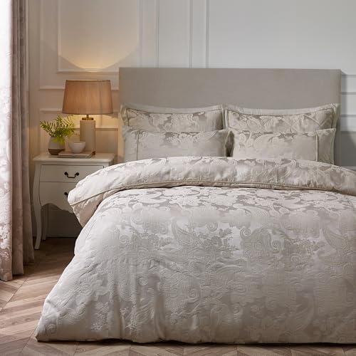 Catherine Lansfield Opulent Jacquard King Duvet Cover Set with Pillowcases Champagne Gold