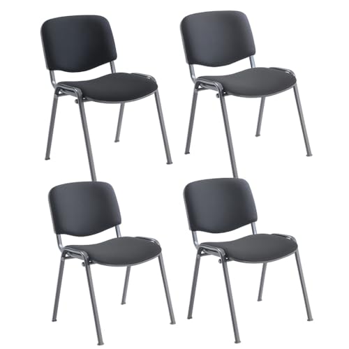 Office Hippo Heavy Duty Meeting Chair, Versatile & Robust Stackable Reception Chair, Office or Conference Chair With Strong Frame & Padded Durable Seat, Up To 115kg Weight - Charcoal/Black, 4 Pack