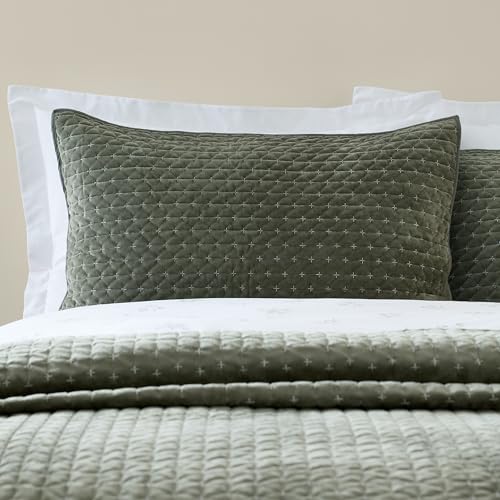 Bianca Attica Velvet Embroidered Pillow sham Pair Green