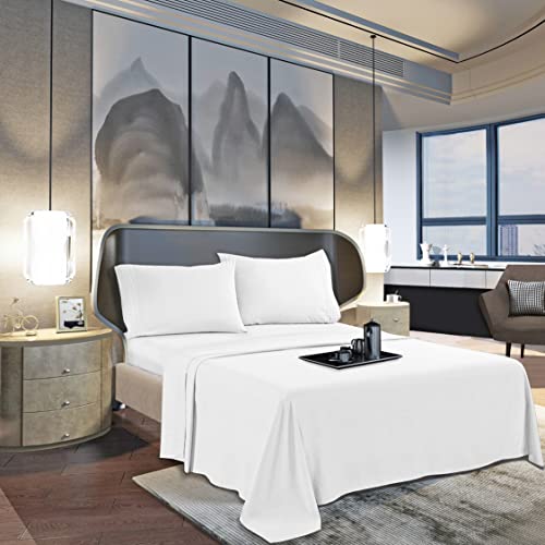Mocassi Full Flat Sheet - Hotel Luxury 1800 Thread Count Cooling Bedding Sheet - Softest Sheets - Wrinkle, Fade, Stain Resistant - 1 Single Top Flat Sheet, Full, White
