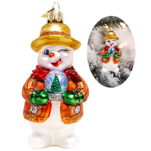 Hzyc Christmas Tree Ornaments,Blown Glass Snowman Ornament,Snowman Collection Figurine Hanging Ornaments,Christmas Decorations for Xmas Tree Holiday Party Home Gifts
