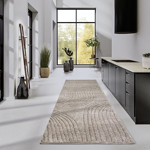 Elle Decor ation High Pile Pigment Rug - Modern Living Room Rug Runner, Long Pile Shaggy, Modern Pattern, Fluffy Soft Boho for Living Room, Bedroom - Beige, 80 x 240 cm
