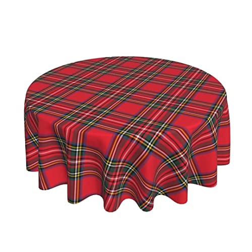 BETGINY Christmas Tablecloth 60 Inch Round Red Green Checkered Dustproof Wrinkle Resistant Rustic Table Cover for Christmas Party Dining Room