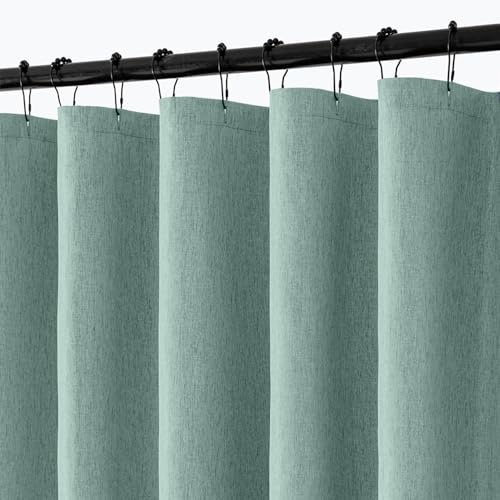 "ANRODUO Teal Linen Textured Fabric Shower Curtain Set - 60""x72"" with 10 Rust Resistant Durable Metal Hooks, Waterproof & Heavy Duty Polyester, Button Hole Design, Machine Washable for Bathroom"