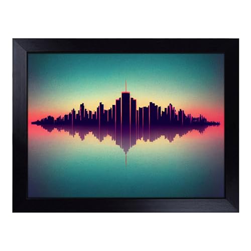 Lap Tray with Bean Bag Cushion, Gracious City Skyline Architecture - Handmade in the UK, Raised Wooden Edge, Padded Cushion, Heat-Resistant Wipe-Clean Surface, for Meals, Laptops and Crafts