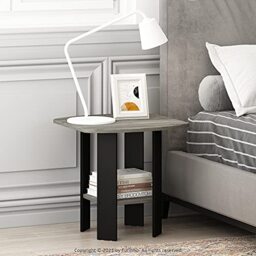 Furinno SIMPLE Side Table Set of 2, 2-Tier Grey End Table with Soft Edges, Open Shelf Night Stand, Bedside Table, for Living Room, Bedroom, Grey Oak