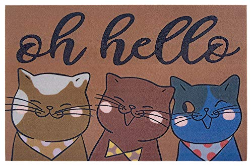 Hanse Home Printed Doormat Flocked 3D Look with Non-Slip PVC Floor Dirt Trapper Mat Door Mat Dirt Trapper Entrance Rug Indoor and Outdoor Various Designs 45 x 70 cm Hello Cats