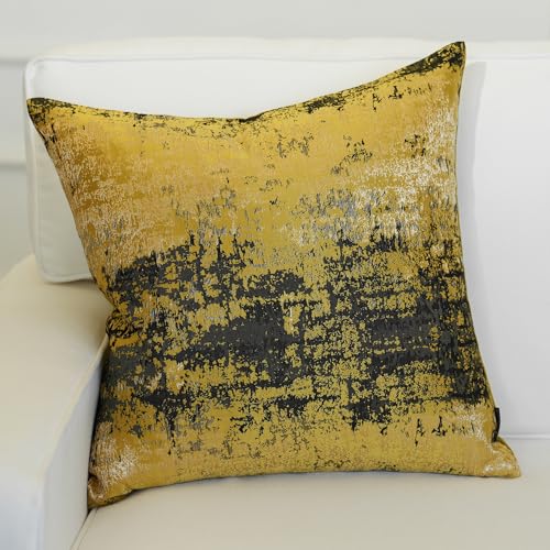 THE-TINOART Shiny Yellow Gold &Black Decorative Throw Pillow Covers Square Luxury Cream White Gold Couch Sofa Pillow Covers 20x20inch 1Piece