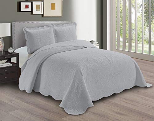 Linen Plus Embossed Coverlet Bedspread Set Oversized Solid Silver King/California King Bed Cover Bedding New # Dana