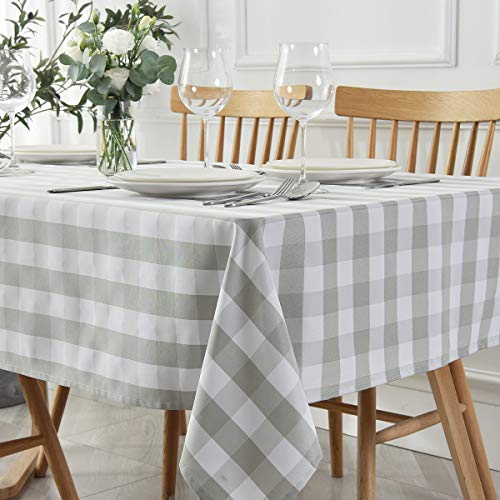 maxmill Square Checkered Tablecloth Water Resistance Antiwrinkle Spillproof Heavy Weight Gingham Table Cloth Buffalo Plaid for Buffet Banquet Parties Holiday Dinner 70 x 70 Inch Grey and White