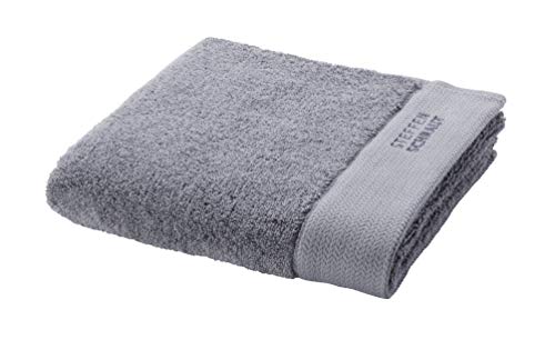 Möve x STEFFEN SCHRAUT Classic Collection Bath Towel Uni with Herringbone - Border 80 x 150 cm, Towels – Made in Germany, 100% cotton, Stone (Grey)
