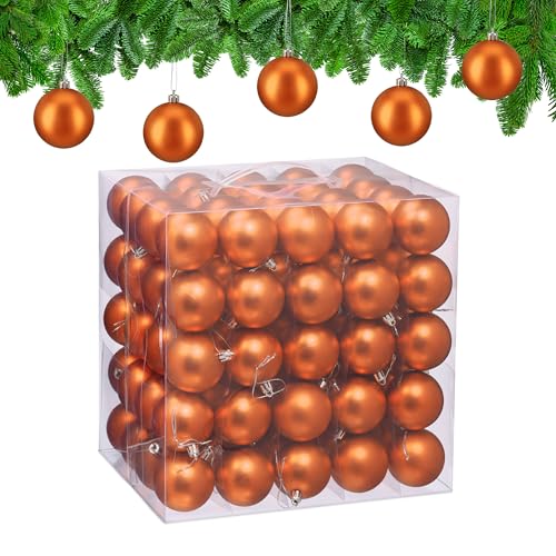 Relaxdays Christmas Baubles, Set of 100, Festive Tree Ornaments, D: 6 cm, Holiday Decorations, Plastic, Matte, Orange