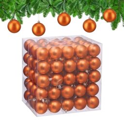 Relaxdays Christmas Baubles, Set of 100, Festive Tree Ornaments, D: 6 cm, Holiday Decorations, Plastic, Matte, Orange