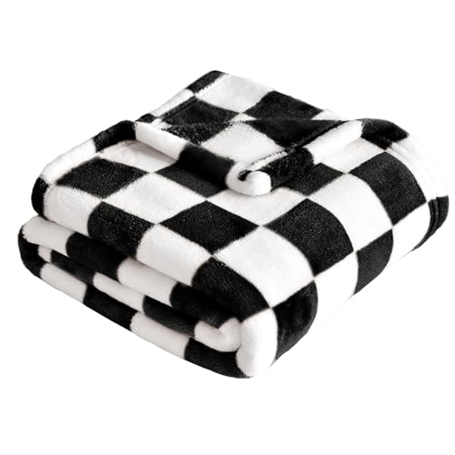 Yurhap Checkered Baby Blanket Fleece Baby Blankets for Boys Girls, Ultra Soft Cozy Fluffy Infant Toddler Newborn Receiving Blankets for Crib Stroller, 30''x40'', Black