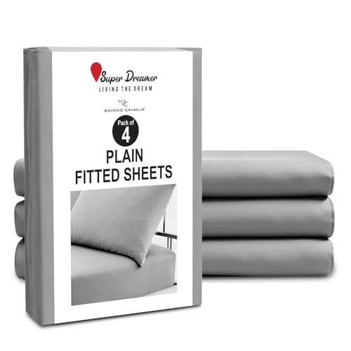 GC GAVENO CAVAILIA Microfiber Fitted Sheet Single - 4 Pack Plain Bed Sheets - Deep Pocket 10 inch (25cm) - Shrinkage, Fade & Wrinkle Resistant Bottom Sheet Fit to Mattress (91x190 cm) - Grey