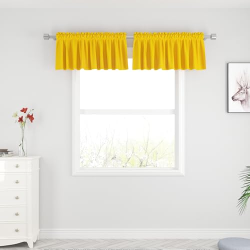 UPOPO Yellow Tier Curtains Over Sink Kitchen Privacy Linen Textured 16 inch Length Cafe Curtains Short Caravan Bathroom Small Basement Window Curtain Mini 2 Panels Rod Pocket