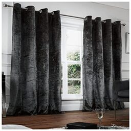 GC GAVENO CAVAILIA Crushed Velvet Eyelet Curtains Ring Top Drapery Tie Backs, Easy Care Glamorous Panels, Charcoal, 66X90 Inch