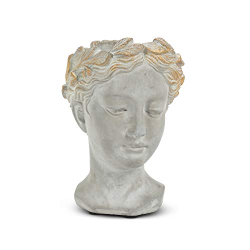 Abbott Collection Aphrodite Head Planter – Small Indoor and Outdoor Planter Pots - Whimsical Woman Statue Head Planter for Flowers and Succulents (6.5 inch, Grey/Gold)