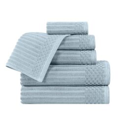 Superior Cotton 6-Piece Solid and Ribbed Towel Set, Face Towels 13” x 13”, Hand Towels 16” x 28”, Bath Towels 27” x 54”, Slate Blue