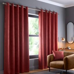 Fusion Terracotta Eyelet Curtains W90 x L90 (229x229cm) – 2 Panels – Orange Red Thermal Drapes for Bedroom/Living Room – 100% Cotton Door Curtains – Strata Collection