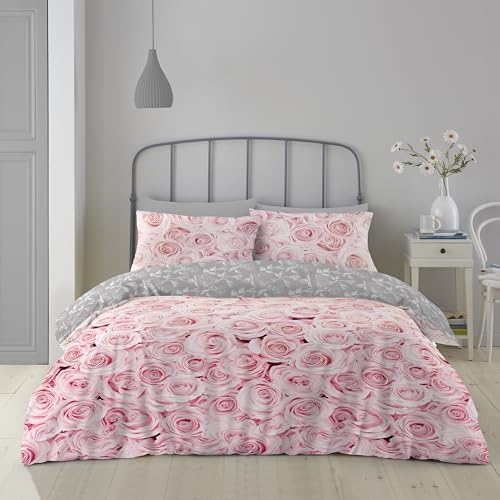 GAVENO CAVAILIA Soft & Cosy Belle Rose Floral Duvet Cover, Easy Care Reversible Quilt Set, Cotton & 50% Polyester, Pink, KING Bellerose Duvet Set
