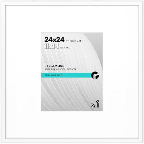 Americanflat 24x24 Picture Frame in White - Use as 11x14 Picture Frame with Mat or 24x24 Frame Without Mat - Thin Border Photo Frame with Plexiglass Cover - Square Picture Frame for Wall Display