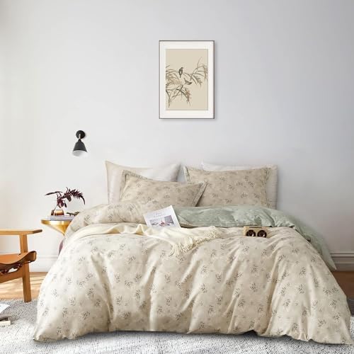 AMWAN Boho Duvet Cover King Soft Cotton Floral Aesthetic Bedding Set Vintage Garden Comforter Cover 1 King Duvet Cover with 2 Pillowcases Chic Botanical Duvet Cover with Zipper Closure