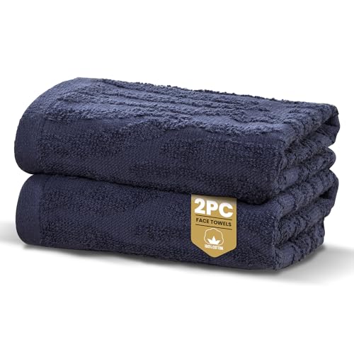 Rapport Home Safari Face Towels 2-Pack - Luxurious 100% Cotton 500gsm Soft Absorbent Face Cloths - Oeko-Tex Certified Bathroom Hand Towels - Midnight Blue (30x30cm)