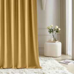 ROOM99 Aura Blackout Curtain with Silver Eyelets 140 x 240 cm Wide x 240 cm High Modern Decoration for Living Room Bedroom Mustard 1 Piece