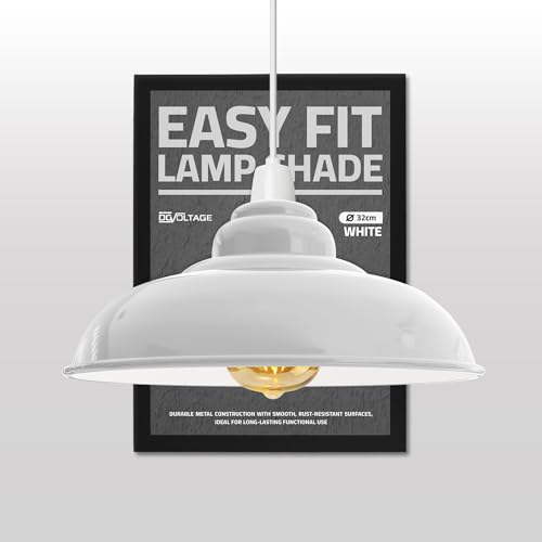 DCVOLTAGE Retro Ceiling Pendant Lamp Shade White Metal 32 cm Width 13.5 cm Height Curved Shape Ideal for Living Room Bed Room Kitchen Office Balcony Restaurant Bar