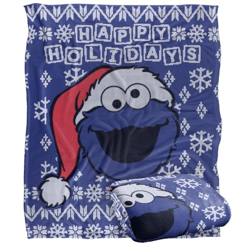 Sesame Street Cookie Monster Ugly Christmas Sweater Silky Touch Super Soft Throw Blanket 152 X 127 Cm