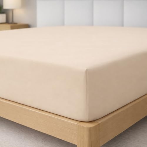 Degrees Home Collection - Fitted Sheet 150 x 190 x 33 cm - Polyester Microfibre, Oeko Tex Quality Toxic Free, Super Soft - Beige