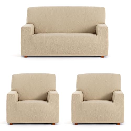 ECOMMERC3 - Trio 3+1+1 Universal and Versatile Sofa Cover - Beige Protector Easy to Install for Back, Seat and Arms