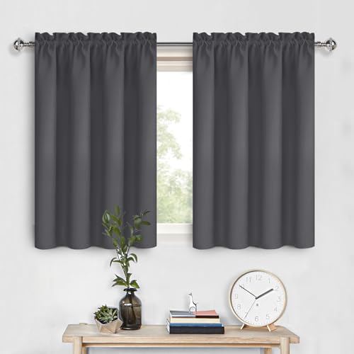 DWCN Short Blackout Curtains 36 inches Length 2 Panels Set, Half Window Rod Pocket Privacy Curtain Tiers for Kitchen, Room Darkening Curtains for Bathroom Shades (W52 x L36 Inch, Dark Grey)