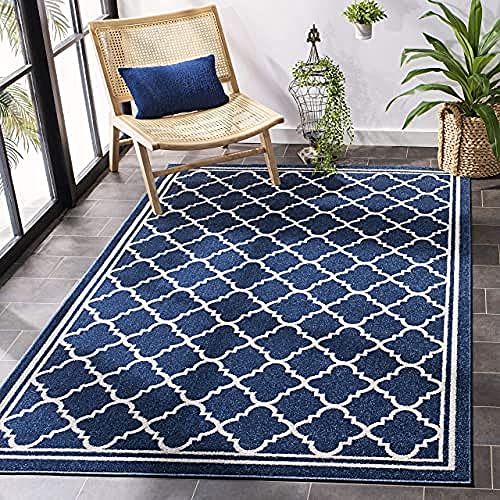 Safavieh Aldona Indoor/Outdoor Rug, Woven Polypropylene Carpet in Navy / Beige, 243 X 304 cm