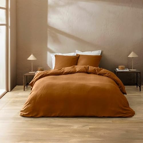 Douceur d'Int??rieur, 3-Piece Bedding Set (260 x 240 cm) Clara Caramel, Cotton Relief Plain
